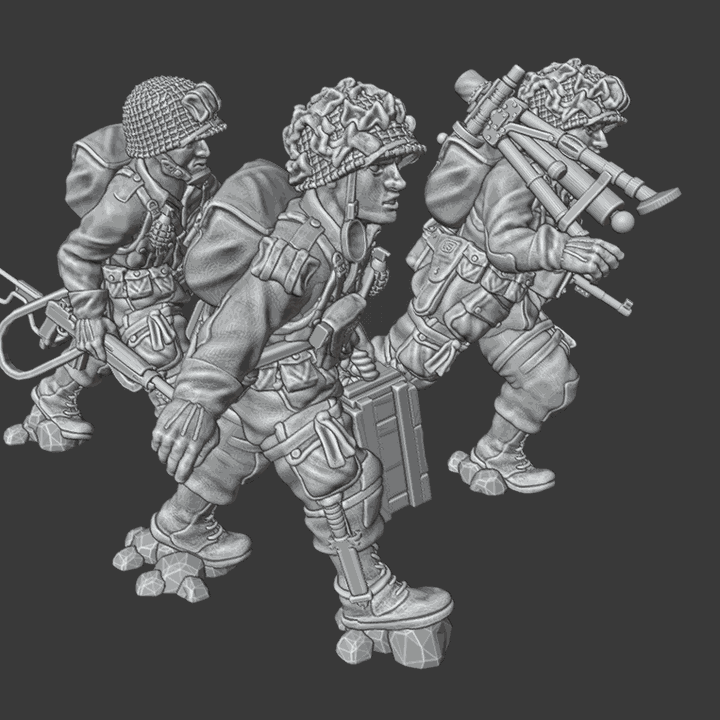 28mm WW2 US paratroopers, M2 Light Mortar and crew moving