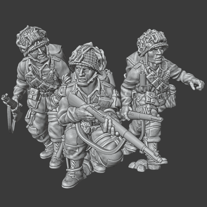28mm WW2 US paratroopers resin miniatures team with M1 Garand rifles in action poses