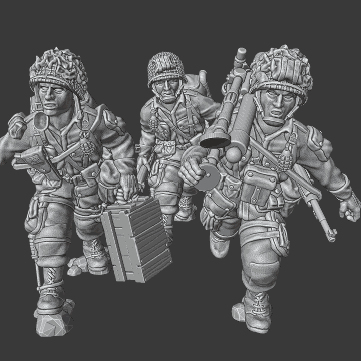 28mm WW2 US paratroopers, M2 Light Mortar and crew moving