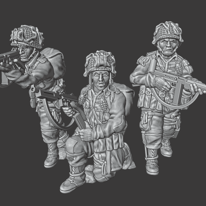 28mm WW2 US paratroopers SMG team with Thompson submachine guns unpainted resin miniatures