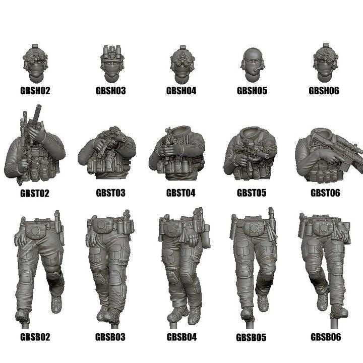 28mm Modern GUNSLINGER Black Sector PMC unpainted resin miniature kit with detailed heads, torsos, and legs for assembly