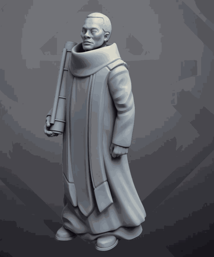 32mm resin printed miniature model of an Imperial Orator holding a scroll, unpainted and detailed
