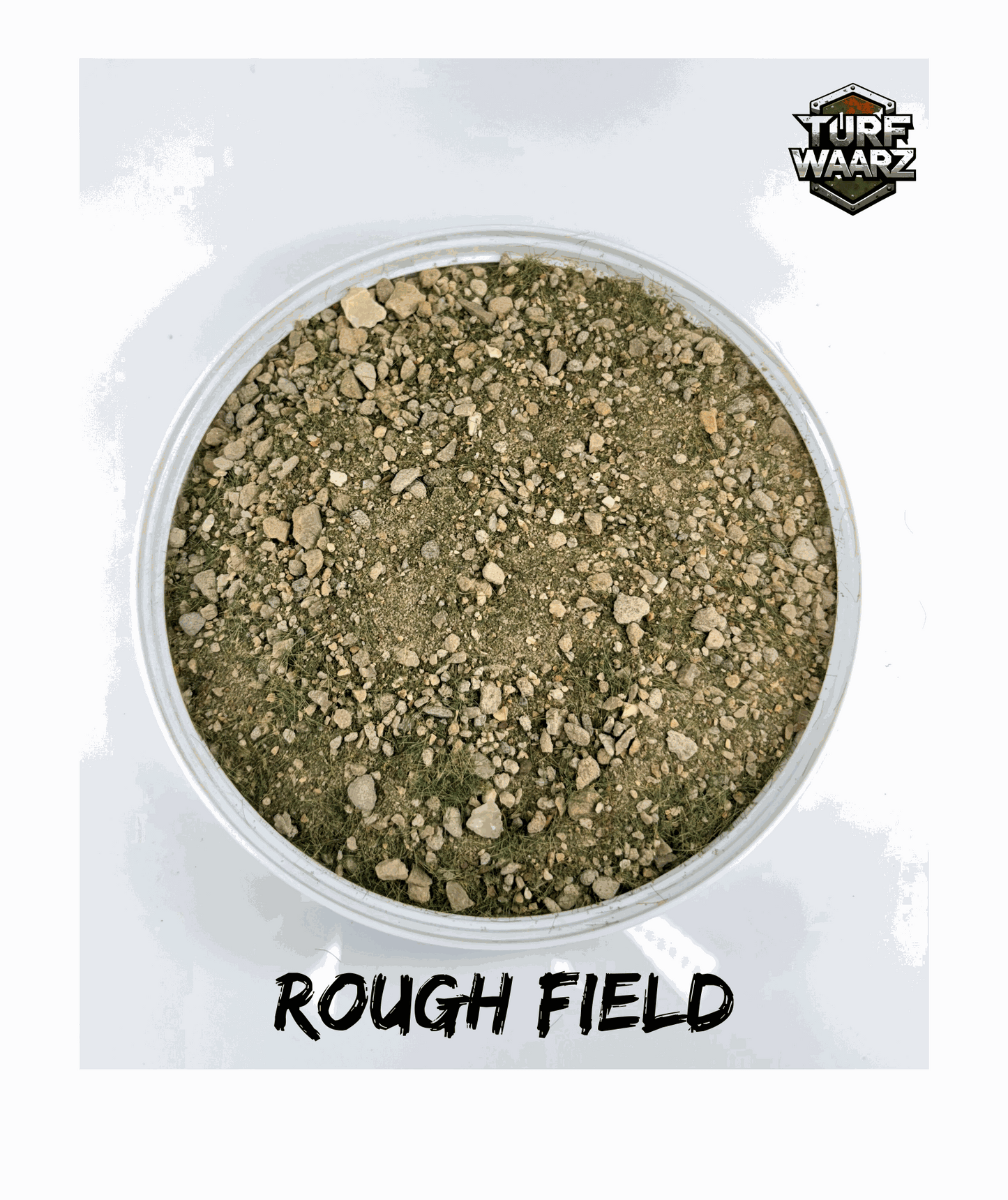 Turf Waarz Rough Field Wargame Terrain with natural gravels and sands in a plastic container for miniature and tabletop modeling
