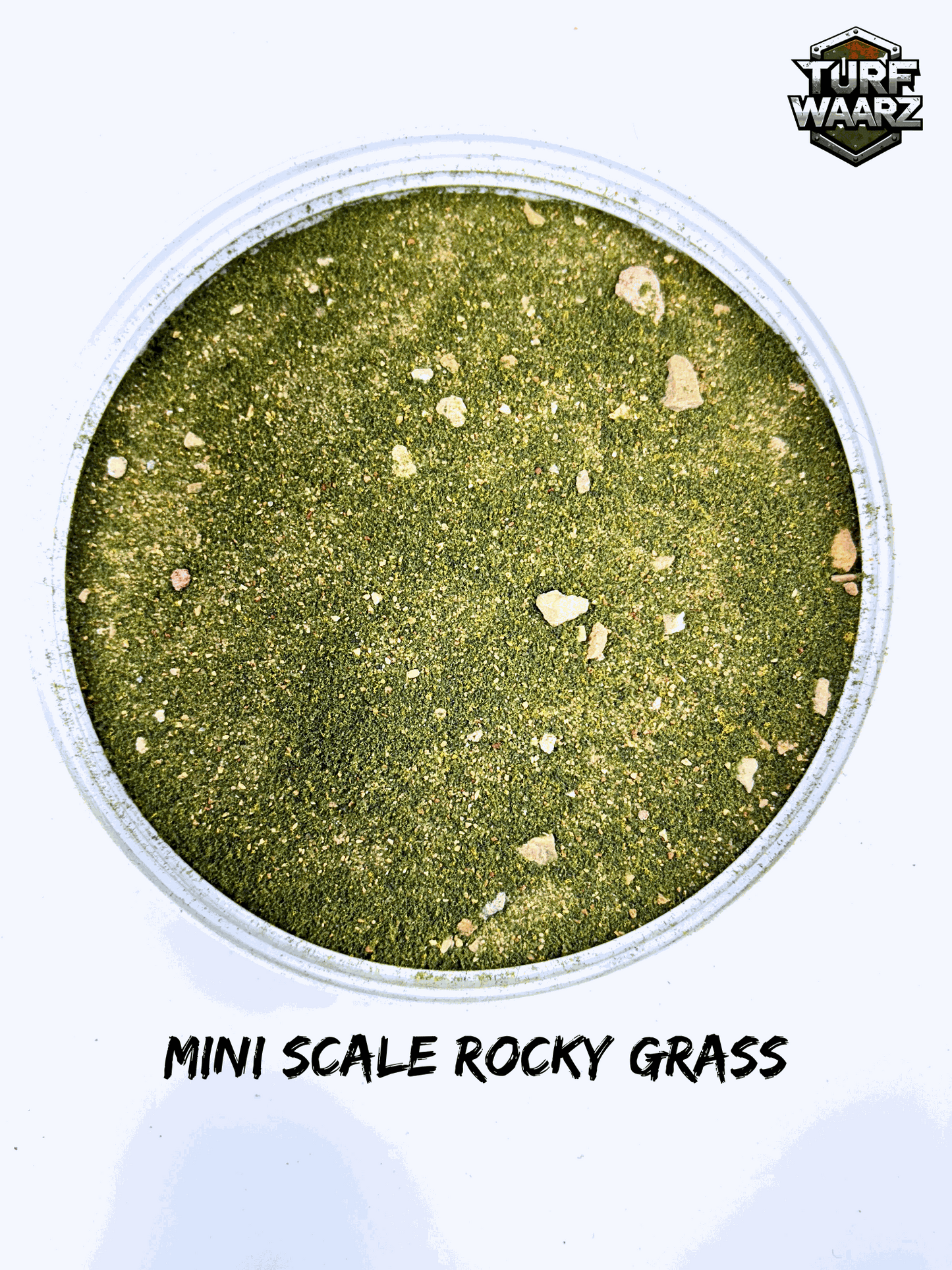 Container of Turf Waarz Mini Scale Rocky Grass Wargame Turf with green grass and small rocks for miniature terrain modeling