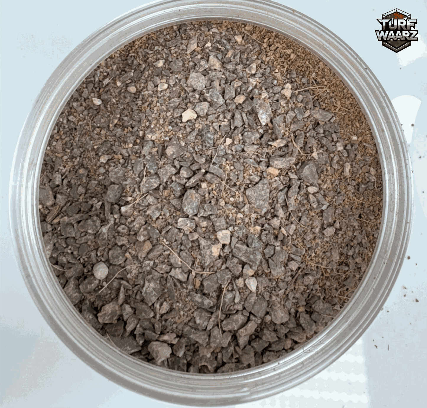 Turf Waarz Grim Brown Rubble wargame terrain mix in plastic container for miniature battle scenery