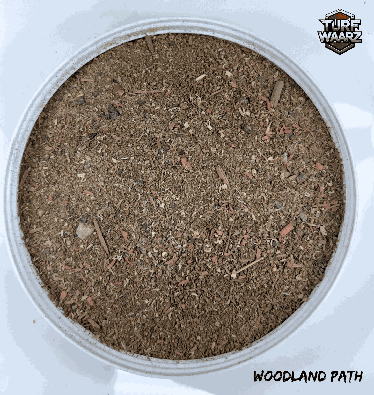Turf Waarz Woodland Path mix of gravels sands and natural materials in a round container for miniature terrain modeling