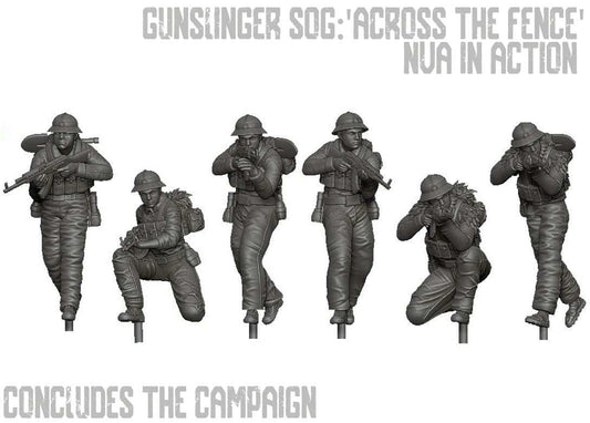 Set of six 28mm Modern NVA resin miniatures in action poses, unpainted and assembly required