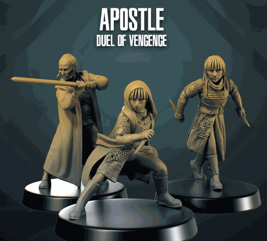 32mm Duel of Vengeance set of three unpainted resin miniatures for tabletop gaming