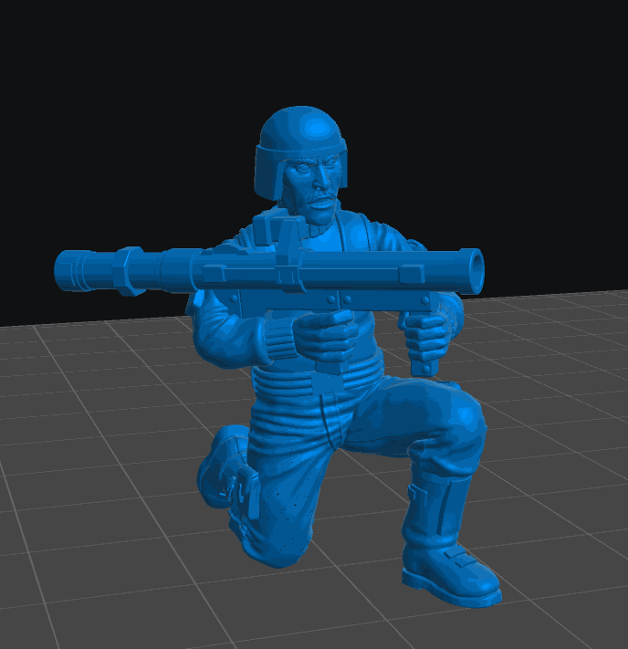 32mm resin model of a kneeling soldier with bazooka for modern pulp gaming