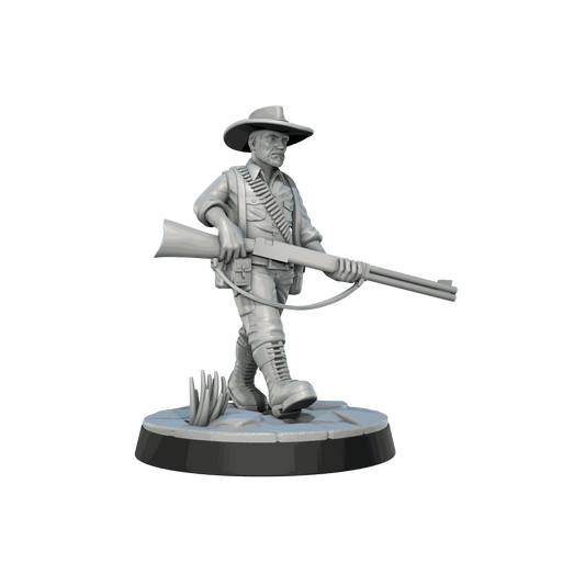 32mm Crocodile Hunter resin miniature with hat and shotgun on display base
