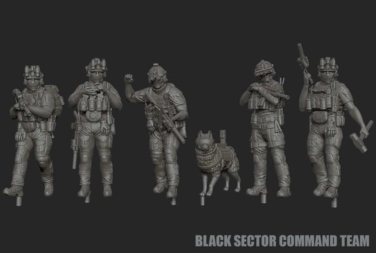 28mm modern gunslinger resin miniatures set of six unpainted Black Sector GIG Command Team figures with weapons and tactical gear