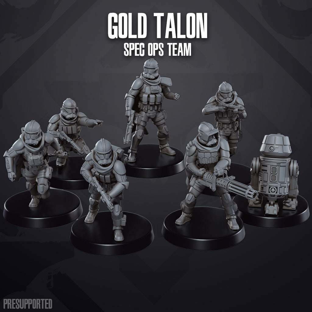Set of seven 32mm Gold Talon Spec Ops resin miniatures unpainted and unassembled