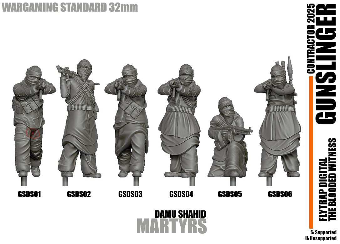 28mm modern gunslinger resin miniatures set of six unpainted wargaming figures by FlyTrap Digital