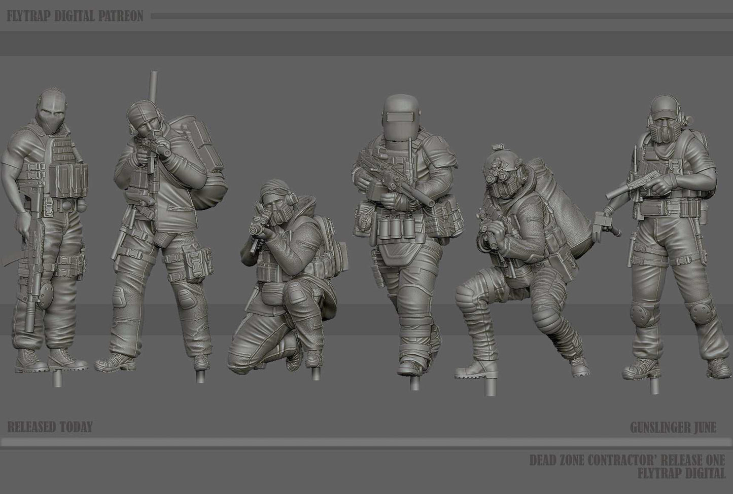 28mm modern gunslinger resin miniatures set of 6 unpainted detailed Dead Zone Contractors models