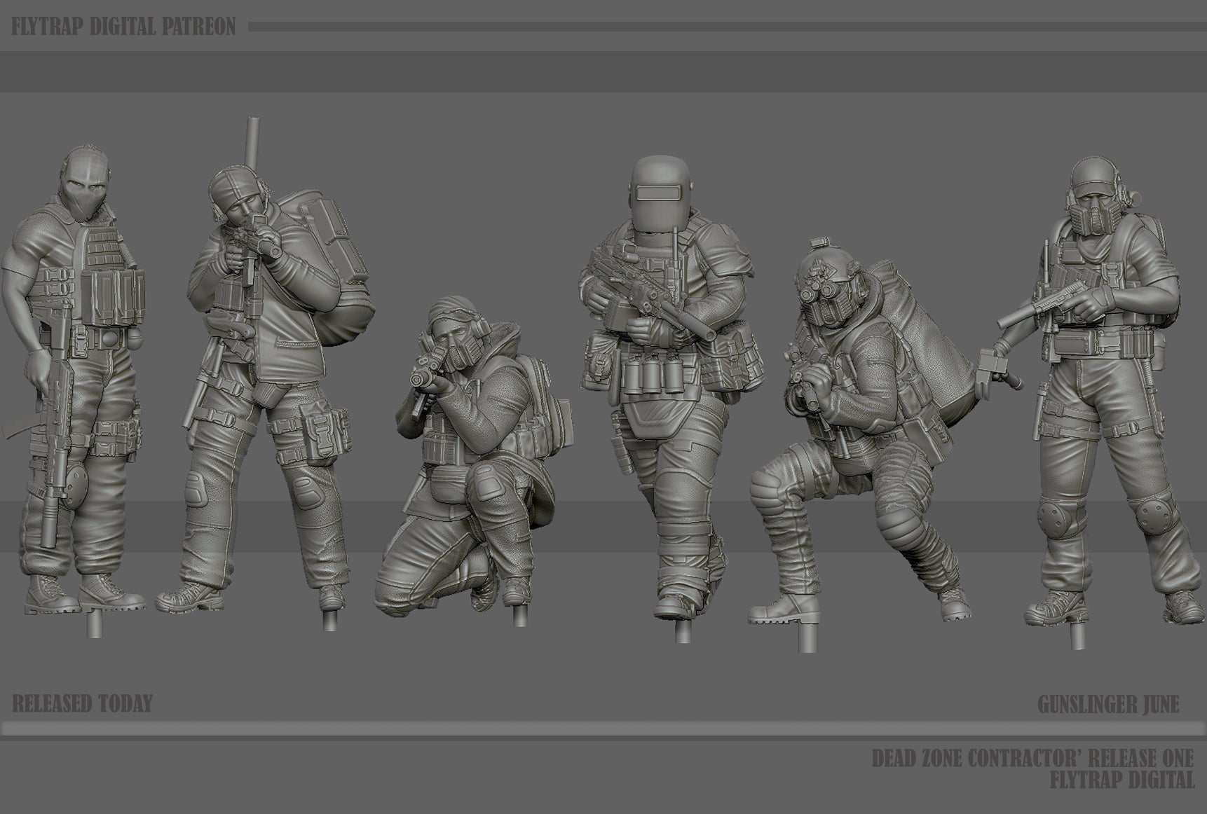 28mm modern gunslinger resin miniatures set of 6 unpainted detailed Dead Zone Contractors models