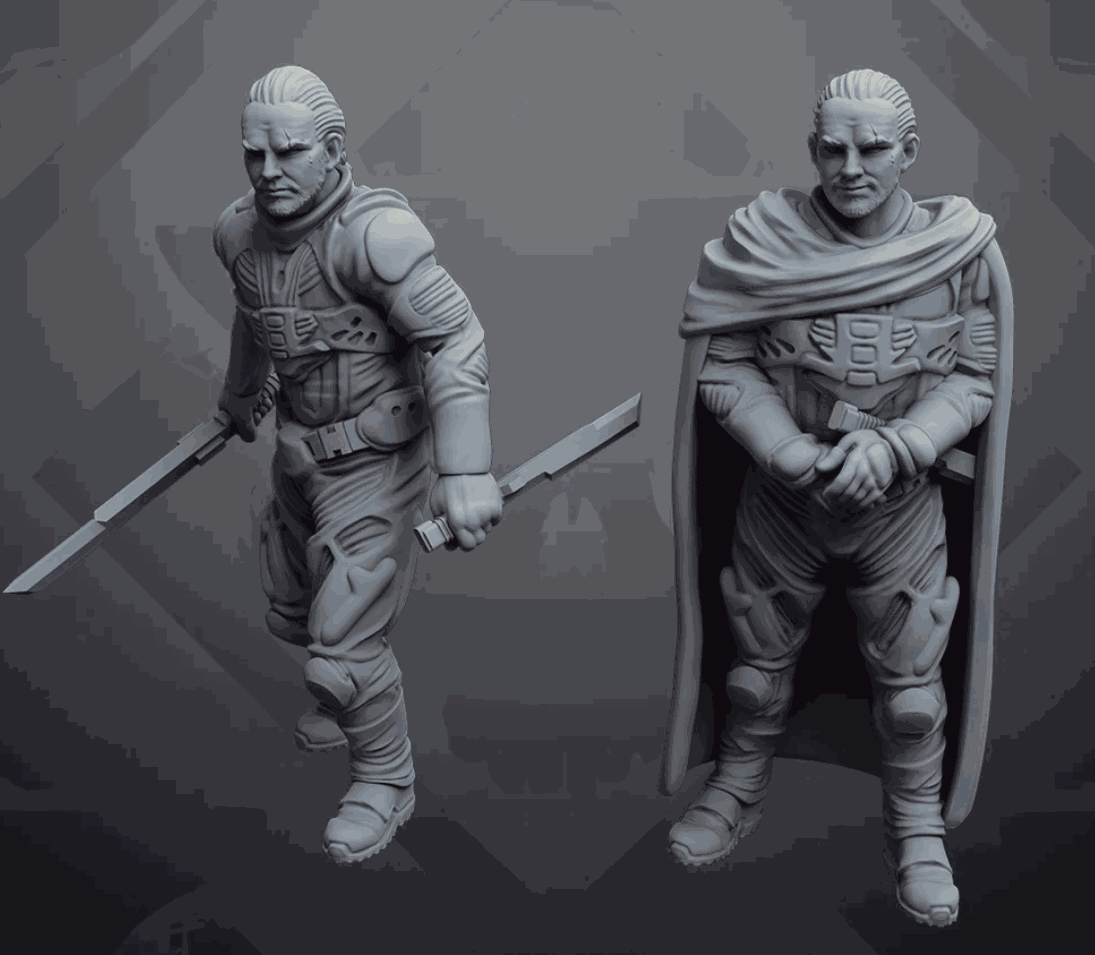 Two 32mm resin printed miniatures of Declan Colorado unpainted detailed models