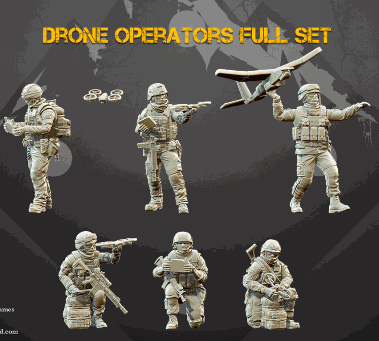 28mm modern drone operators full set resin miniatures with six soldiers and two drones unpainted