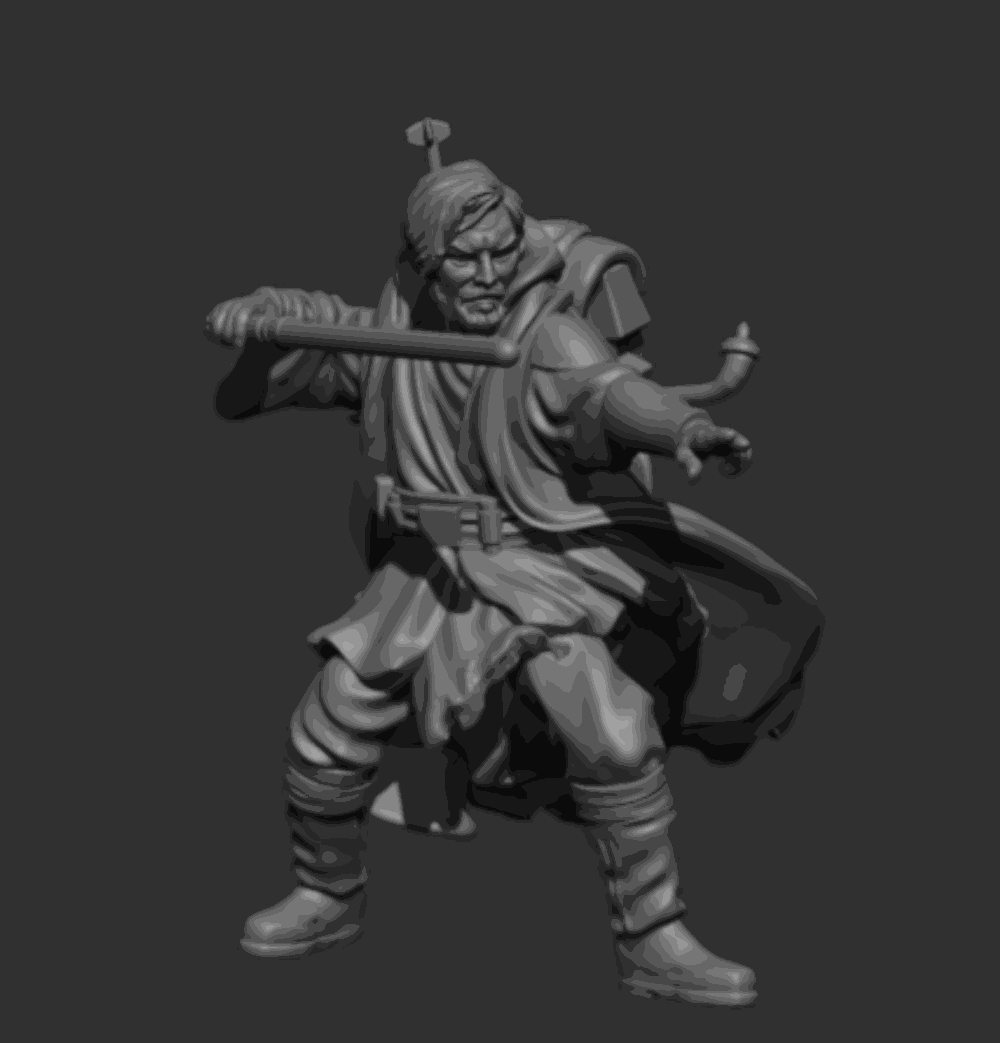 32mm Exiled Master resin printed miniature unpainted detailed pose with weapon