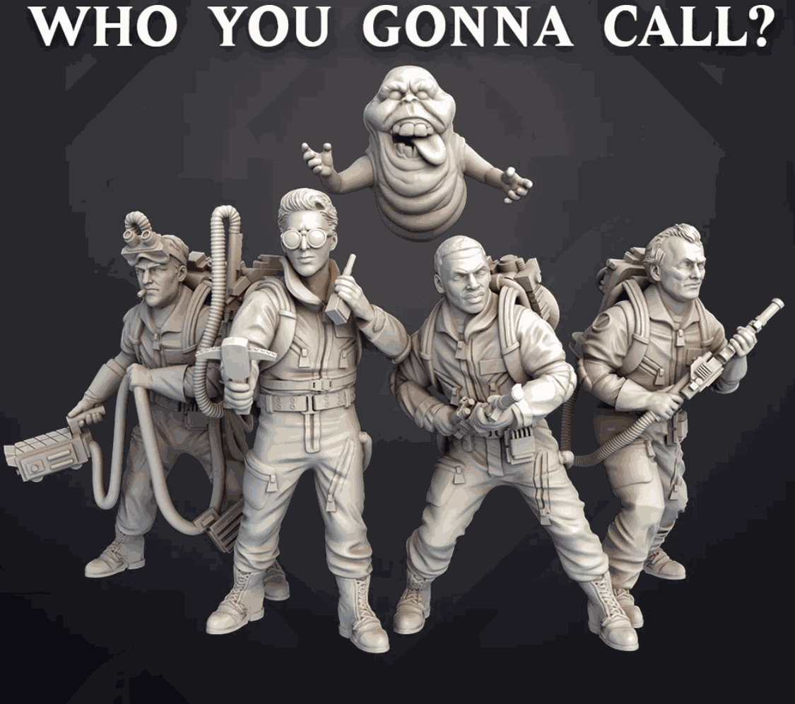 Set of five 32mm Ghost Blasters resin miniatures unpainted and detailed