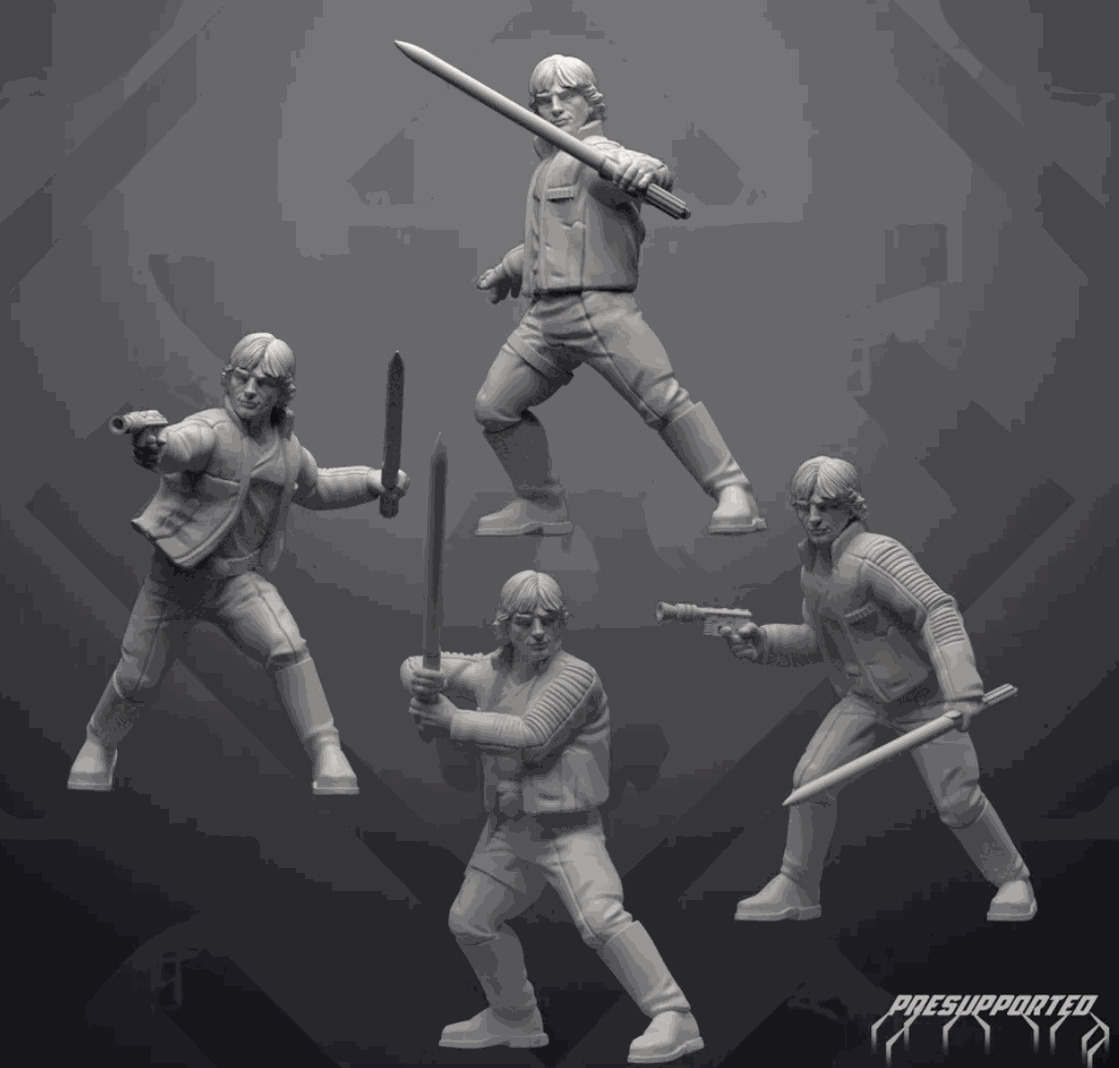 Set of four unpainted 32mm Gold Jacket resin miniatures in action poses for tabletop gaming