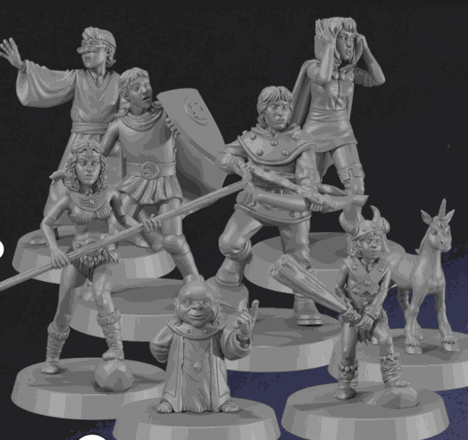 Set of eight unpainted 32mm resin Heroes of The Realm gaming miniatures with detailed fantasy characters.