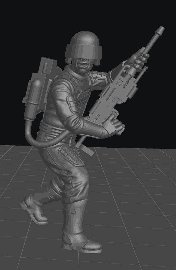 32mm resin model of a soldier holding a laser gun for modern pulp gaming, unpainted and unassembled