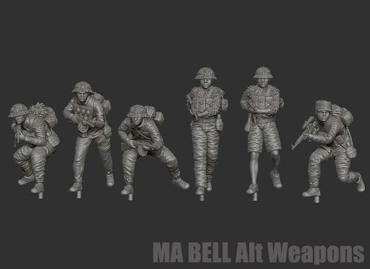 Set of six 28mm MA Bell resin models with detailed military poses, unpainted and requiring assembly.