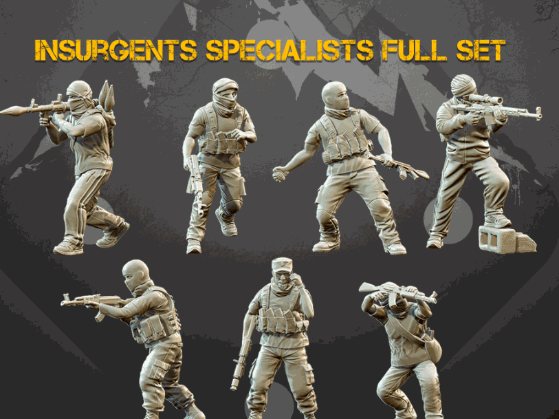 28mm modern Middle Eastern insurgents specialists resin miniatures unpainted set with detailed gear and weapons