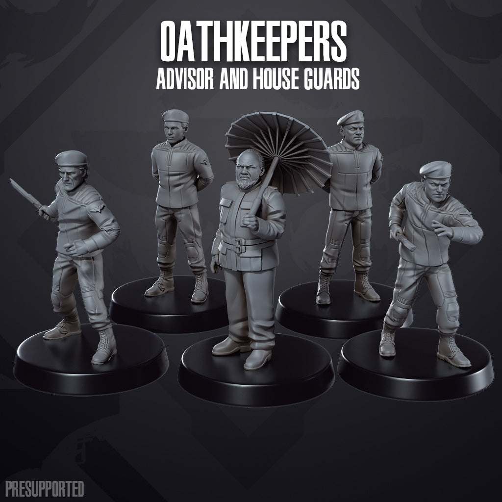 Set of five 32mm resin OathKeeper Guards miniatures unpainted and detailed