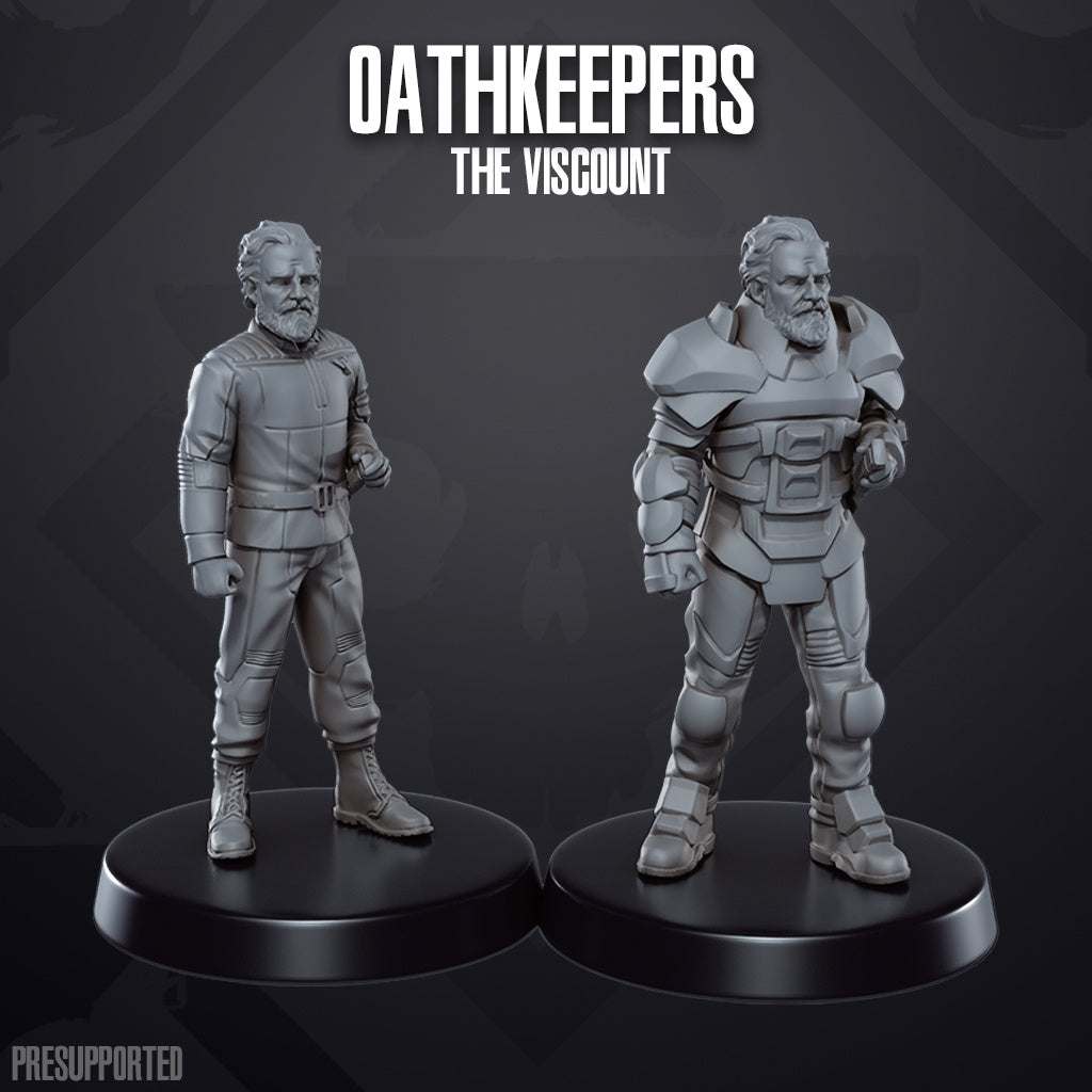 Two 32mm resin printed OathKeepers miniatures unpainted on black bases