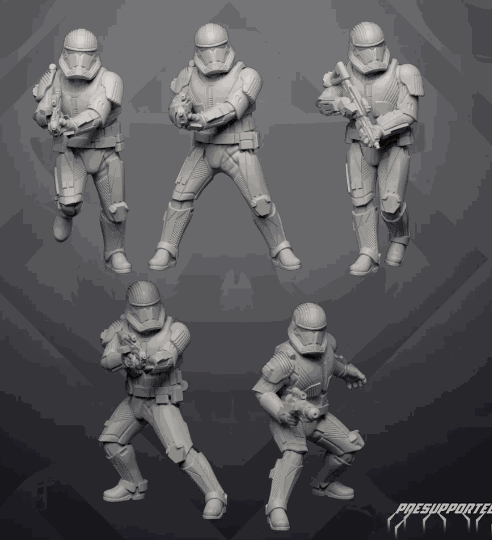 Set of five 32mm Sovereign Praetorian Troopers resin printed miniatures unpainted and unassembled
