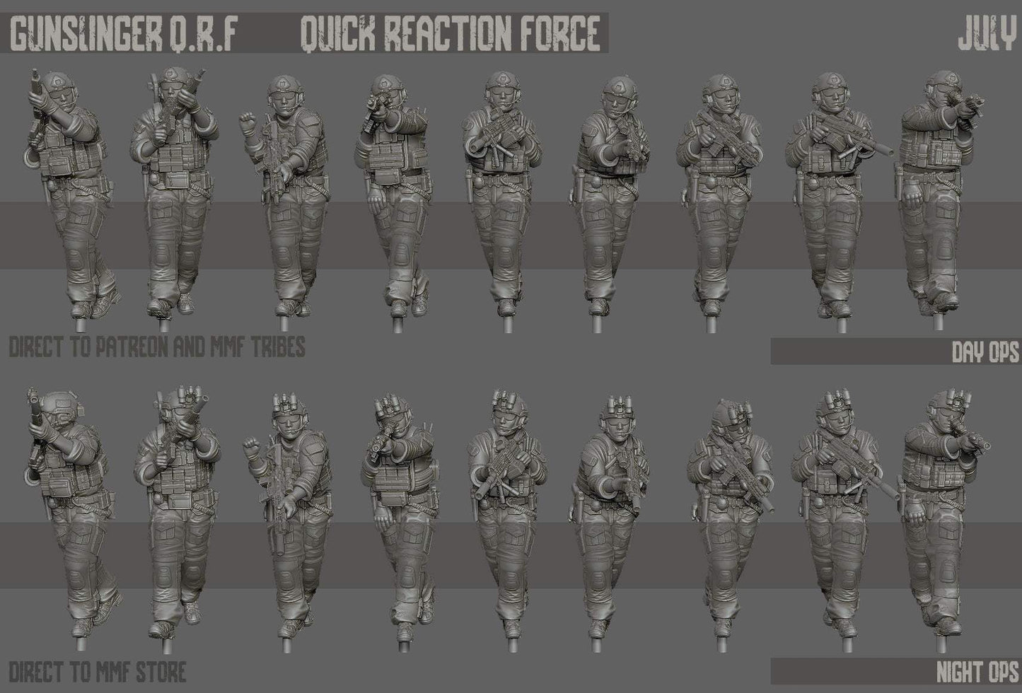 28mm Modern GUNSLINGER resin miniatures set of 9 United States 75th Ranger Regiment QRF squad for day ops, unpainted and detailed models