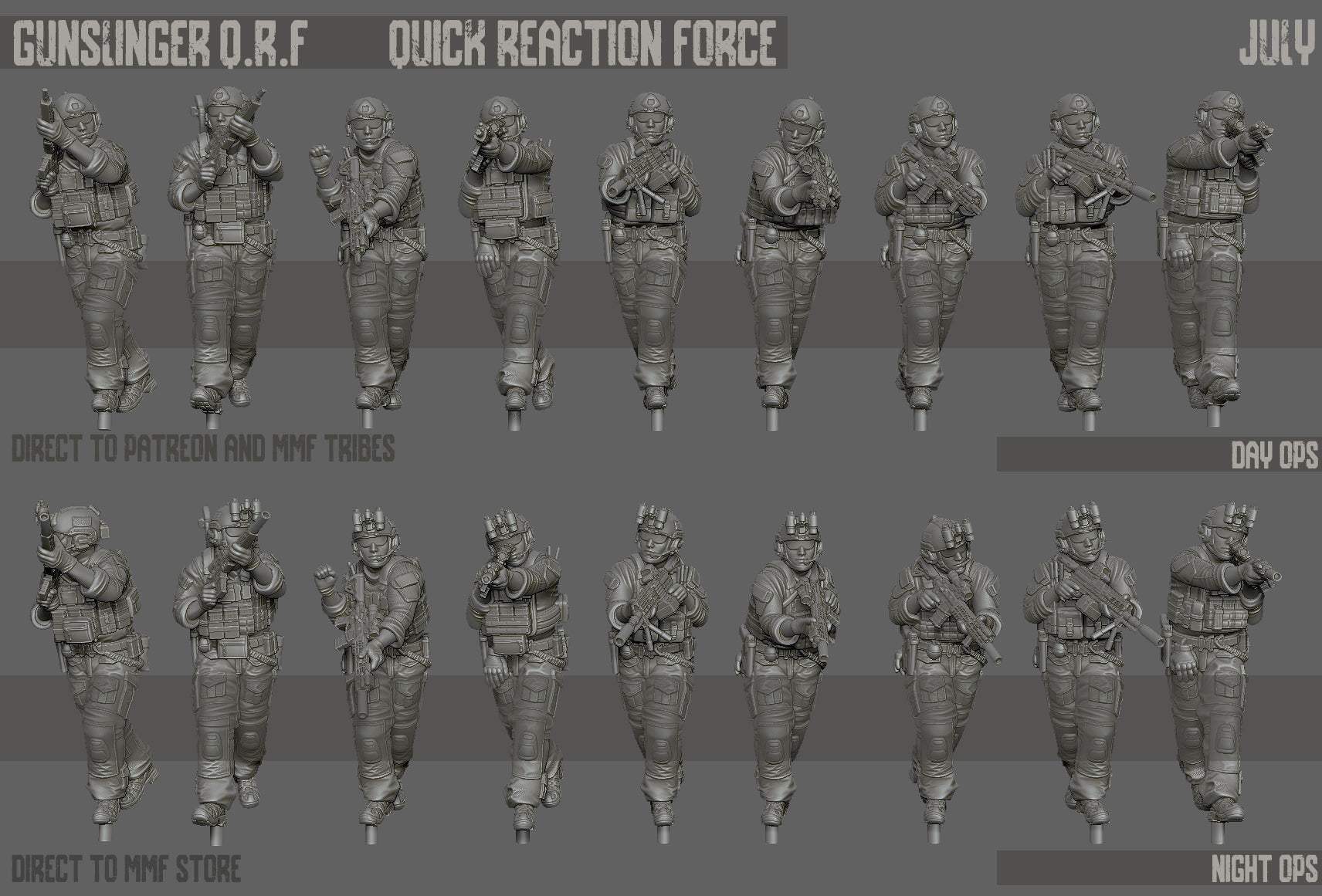 28mm Modern GUNSLINGER resin miniatures set of 9 United States 75th Ranger Regiment QRF squad for day ops, unpainted and detailed models