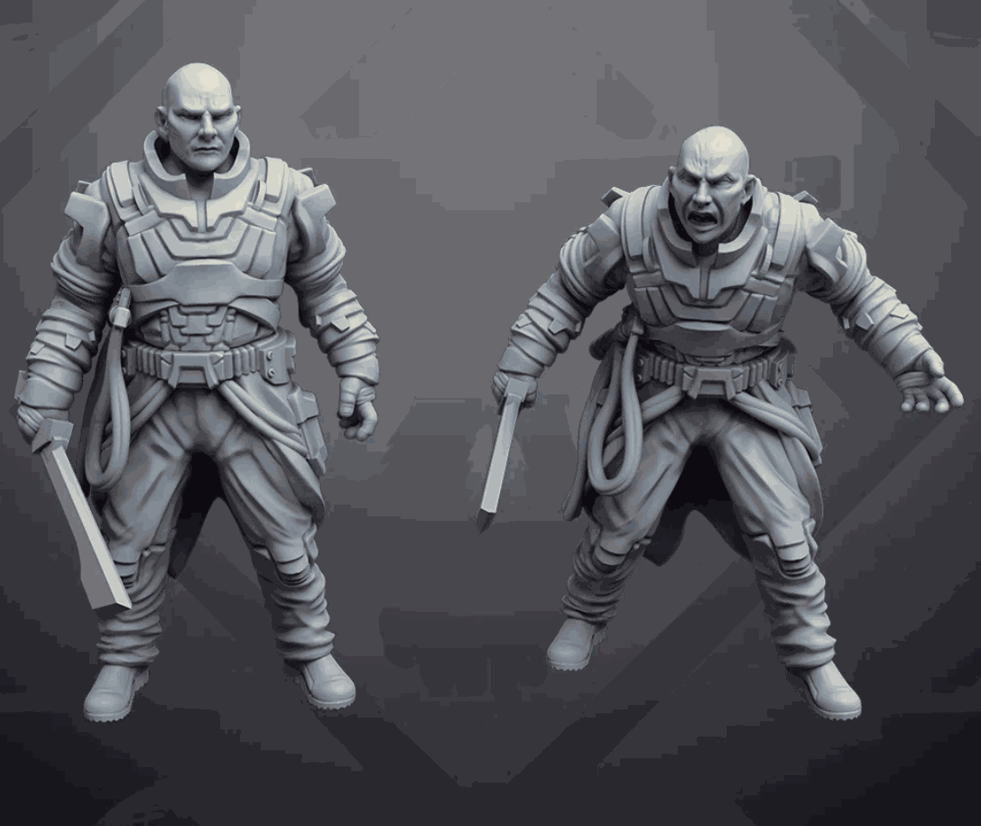 Set of two 32mm Ravage Harbinger unpainted resin miniatures with detailed armor and weapons