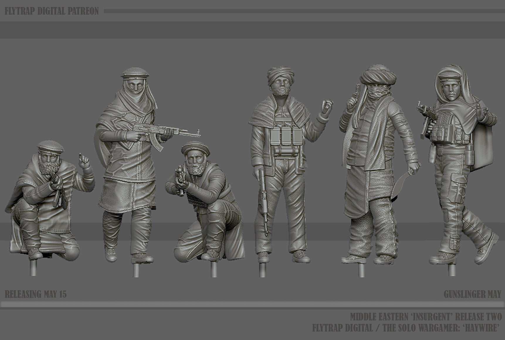 28mm modern gunslinger resin miniatures set of six Middle Eastern insurgents unpainted models