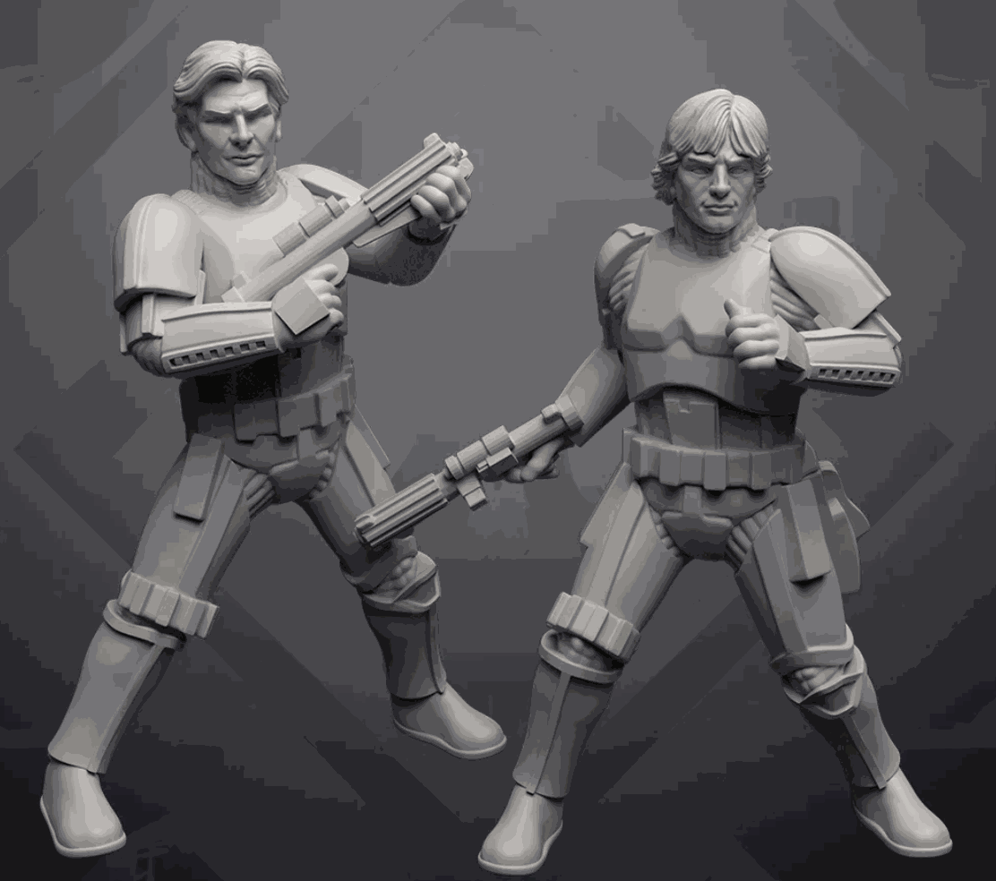 32mm Rescue Crew set of two unpainted resin miniatures in dynamic poses with futuristic armor and weapons