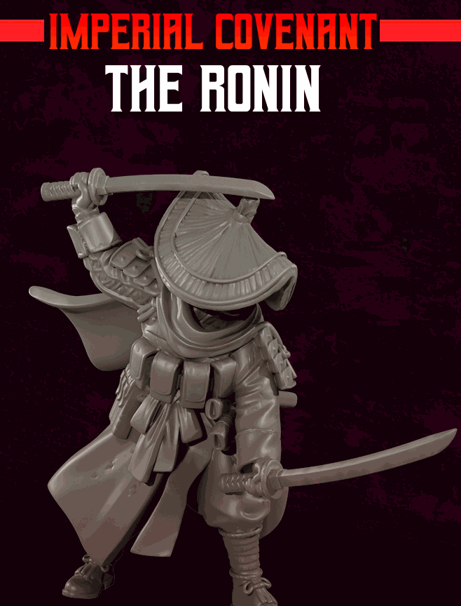 32mm Ronin 2 resin printed miniature unpainted samurai figure with dual swords and traditional armor