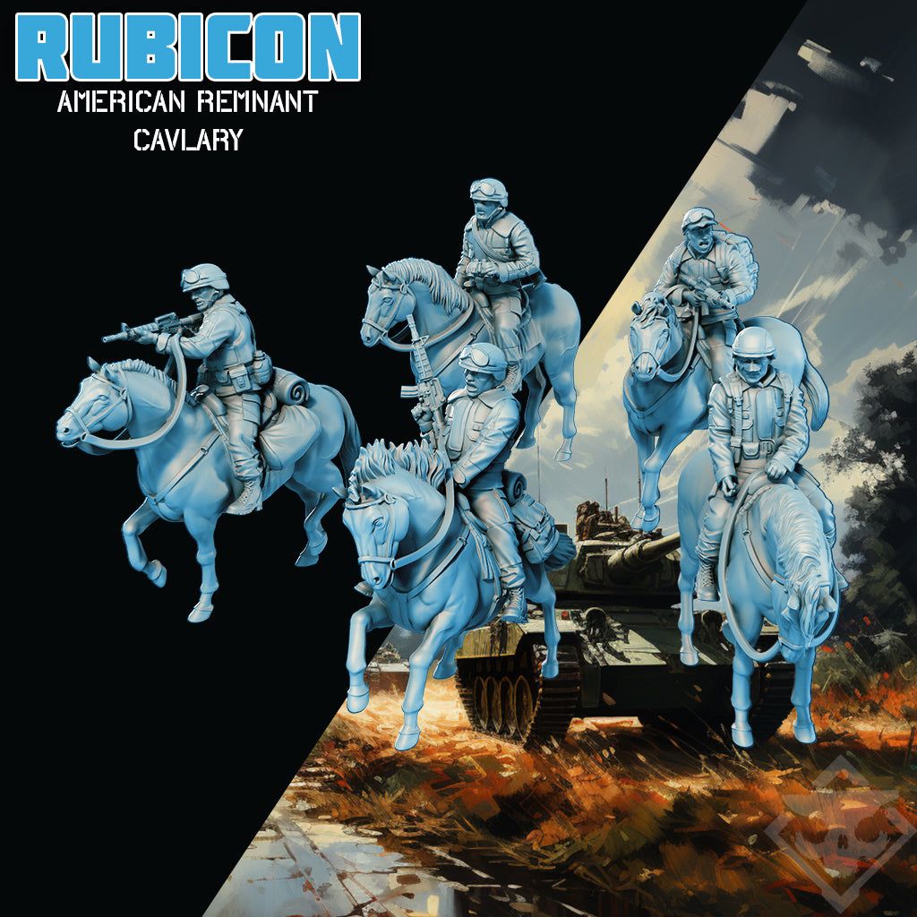 32mm Rubicon American Remnant Cavalry unpainted resin miniatures set of five riders on horses