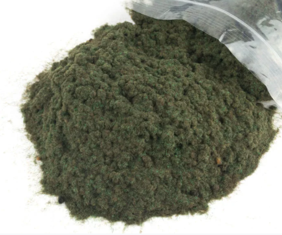 WWScenics 1mm scorched static grass in dark brown and golden tones for realistic burnt and arid terrain modeling.