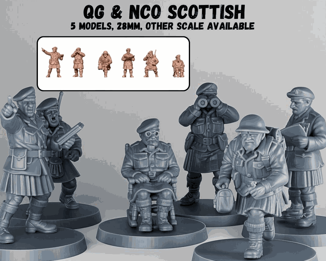 28mm WW2 Scottish NCO resin miniatures set of five unpainted infantry models