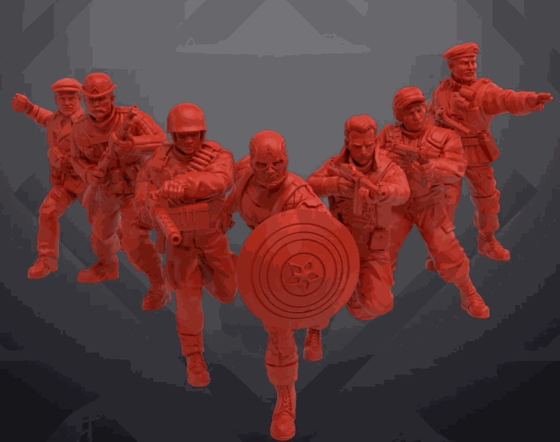 Set of seven 32mm Screaming Eagles squad unpainted resin miniatures with detailed military poses