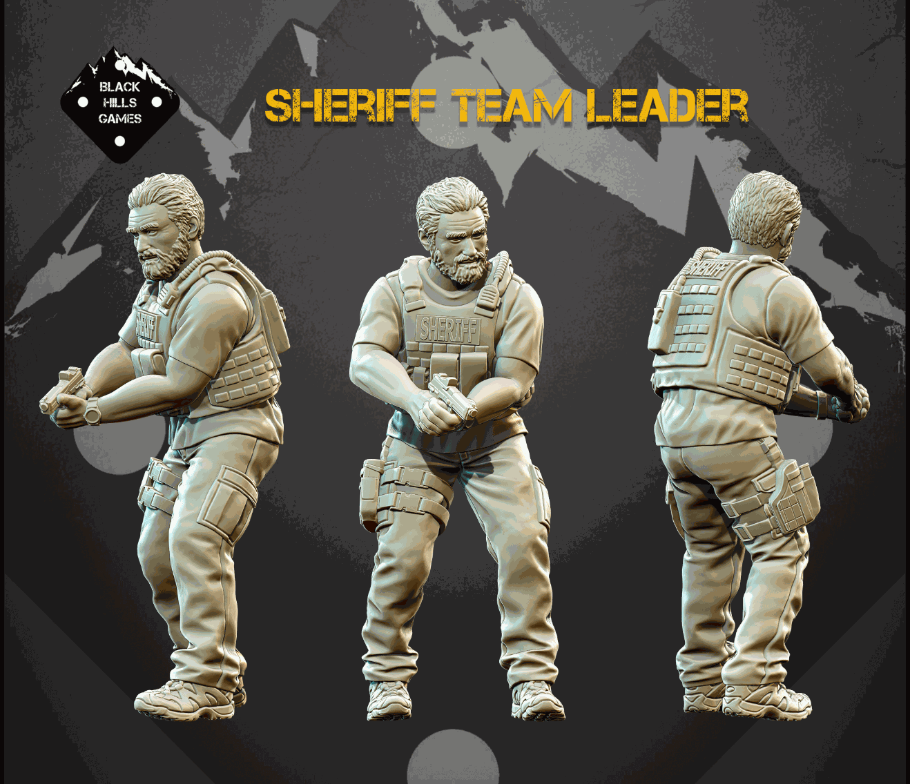 28mm Modern Elite Sheriff resin miniature figure with tactical gear and weapon in multiple angles