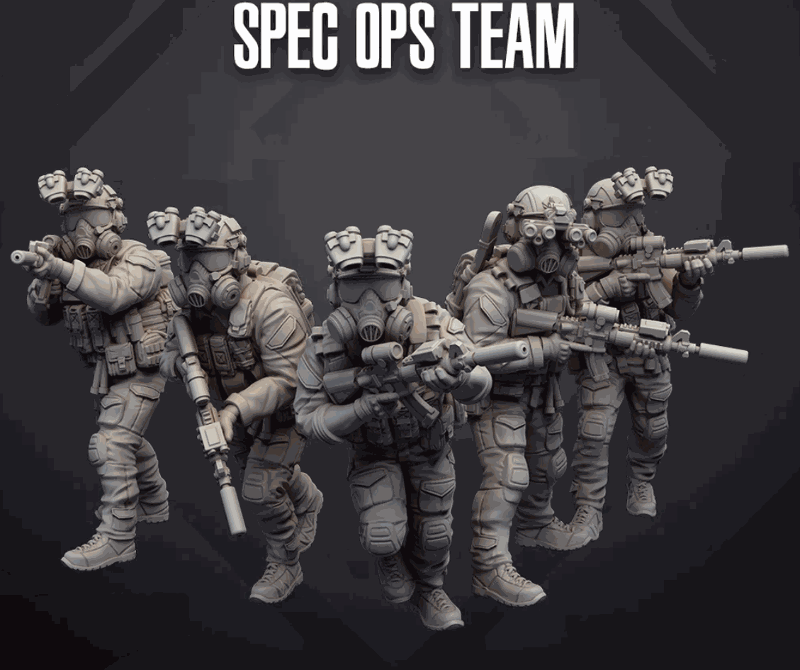 32mm SPEC OPS resin printed miniatures set of five unpainted tactical figures