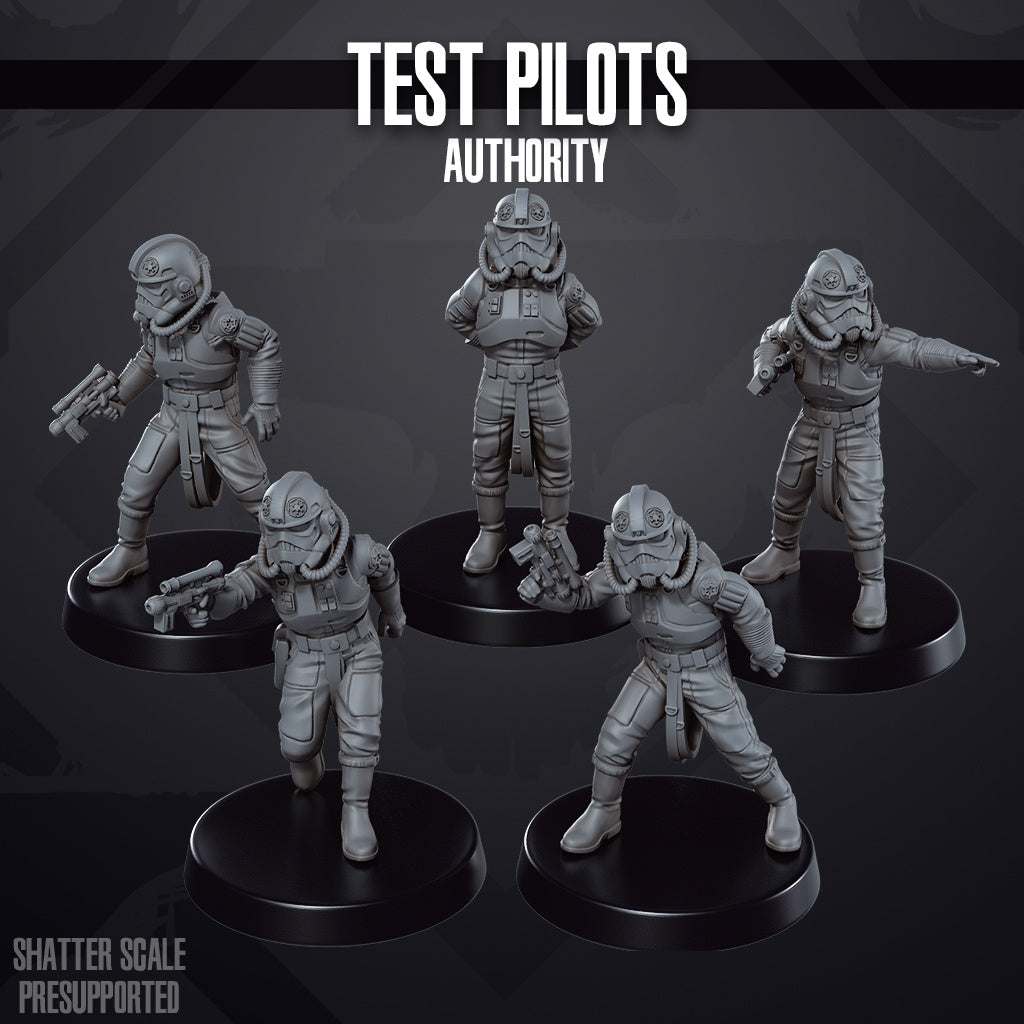 Set of five 32mm resin printed Test Pilots miniatures unpainted and presupported