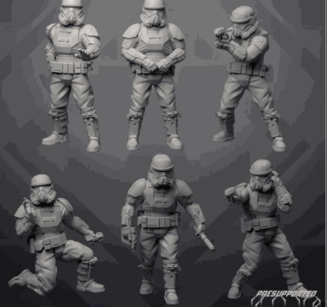 Set of six 32mm Authority Warden Troopers resin miniatures in unpainted detailed poses