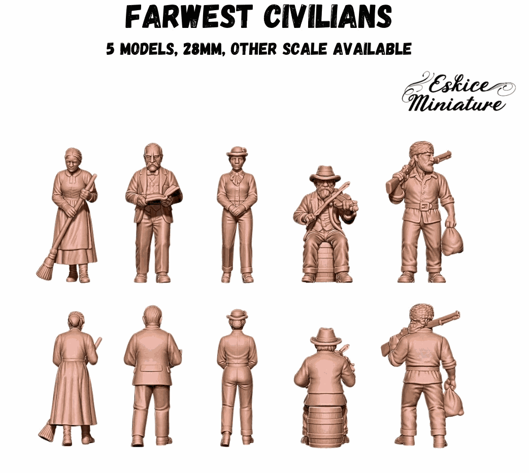 28mm Wild West Civilians resin miniatures pack five unpainted models