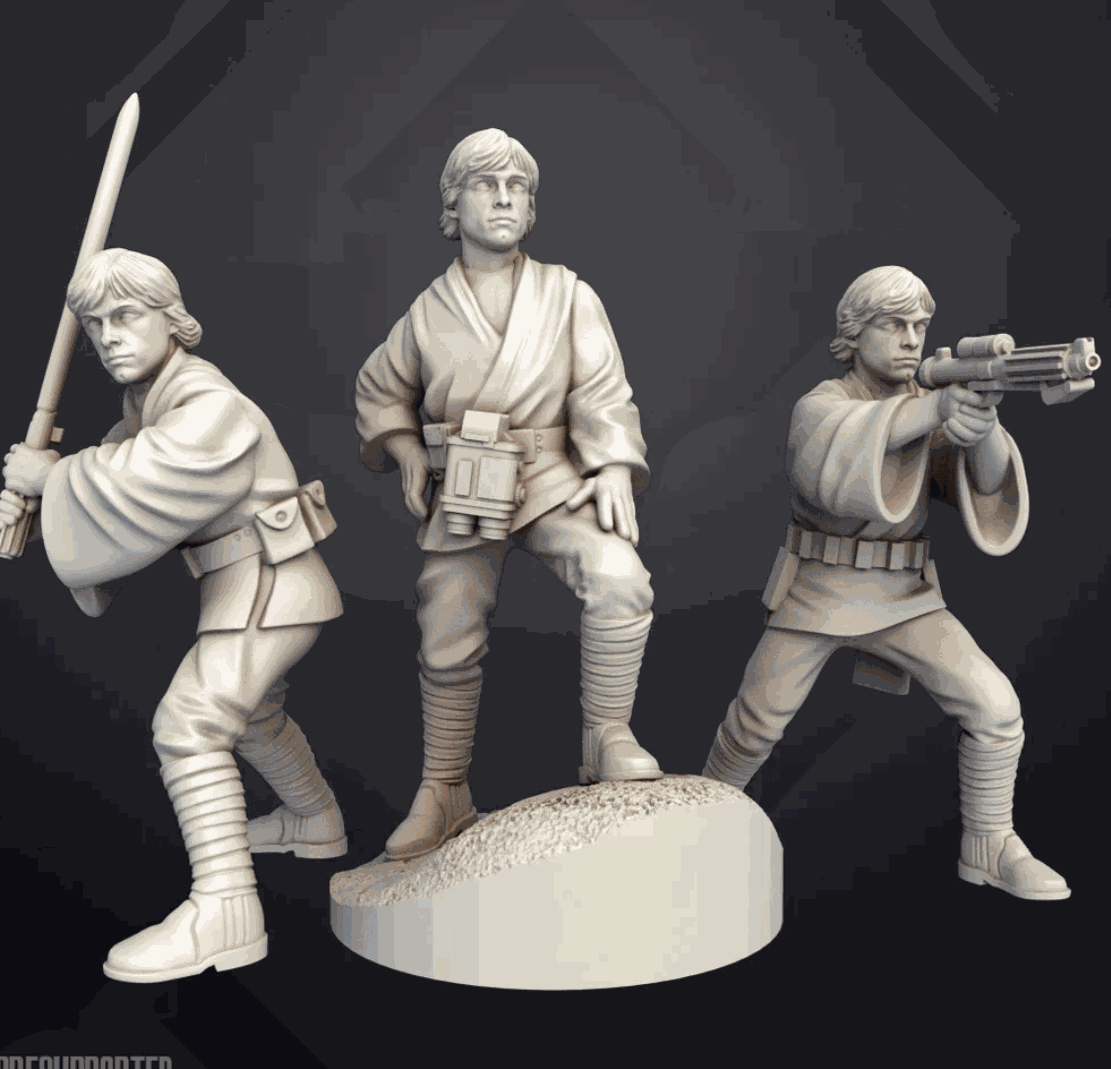Set of three 32mm The Young Yokel resin printed miniatures unpainted and unassembled