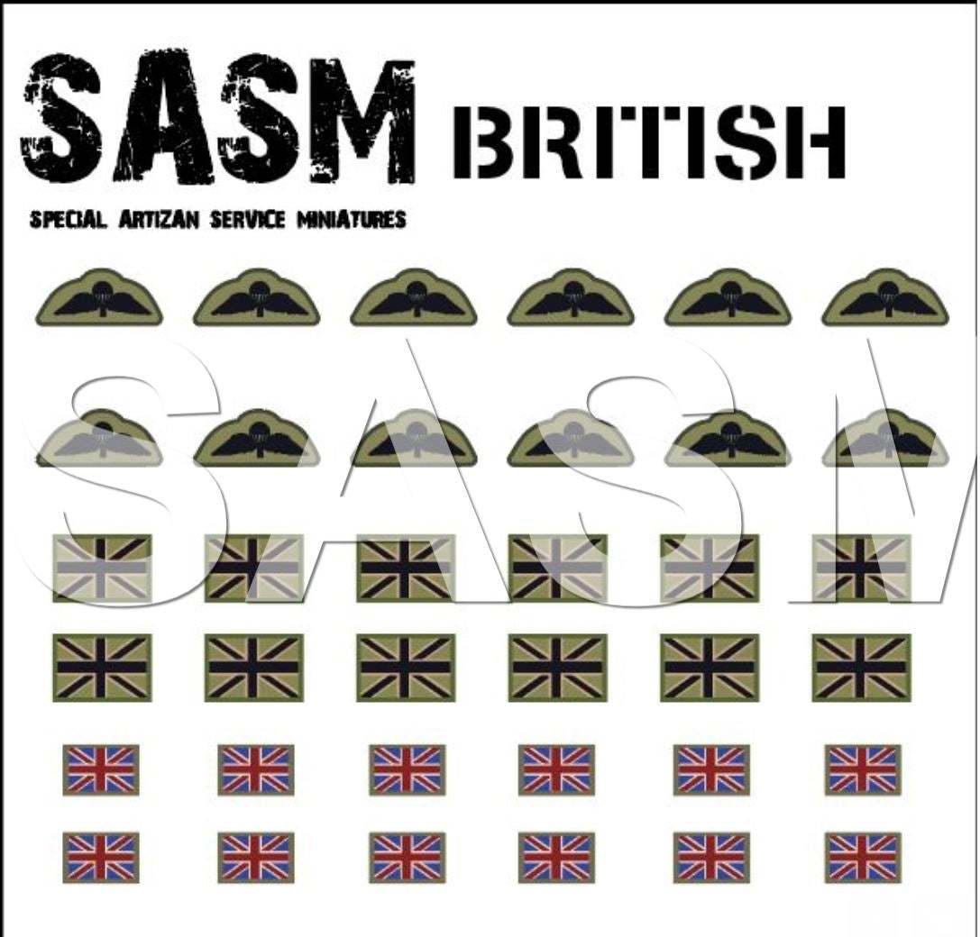 28mm British Decals sheet with Special Artizan Service Miniatures para wings and British flags