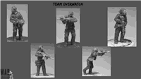 Set of five 28mm Modern Team OverWatch tactical miniatures for tabletop games