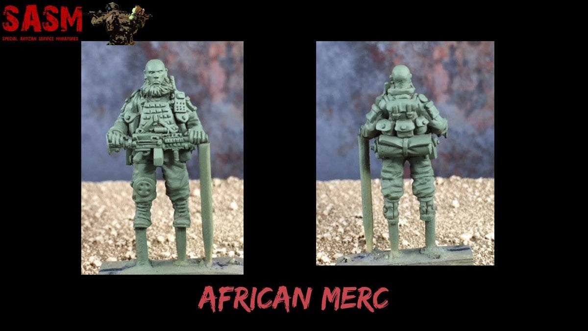 28mm Modern African mercenary miniature model front and back view